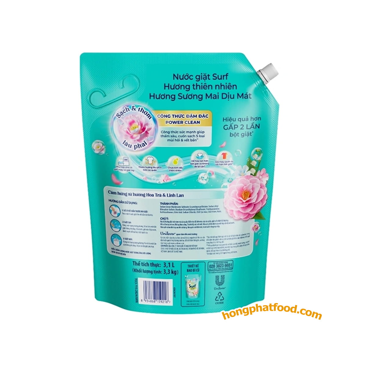 surf-concentrated-morning-dew-laundry-detergent-3.3kg-refill-pouch-behind Surf Concentrated Morning Dew Laundry Detergent 3.3 kg Refill Pouch
